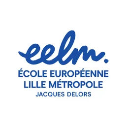 Logo of the École Européenne Lille Métropole, Jacques Delors, with blue text.